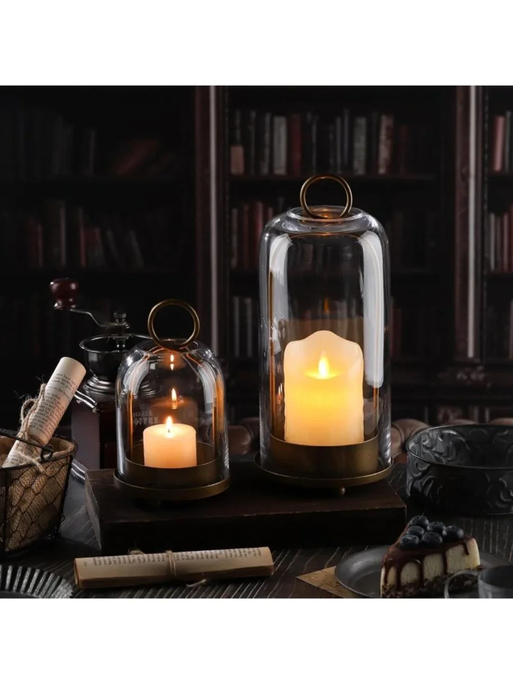 Versatile Metal Candle Holders with Glass Dome - Industrial Farmhouse Decor (Set